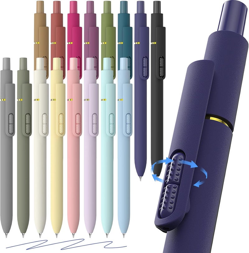 Jimmidda Blue Gel Pens - 16Pcs Blue Ink Pens 0.7mm Medium Point | Smooth Writing - Quick Drying Retractable Pen for Men Women (Vintage + Morandi - 16Pcs) - Image 1